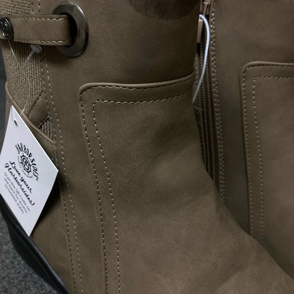 Harborsides Taupe Faux-Suede Ankle Boots Size 10 NWT – 1” Wedge, Side Zip
